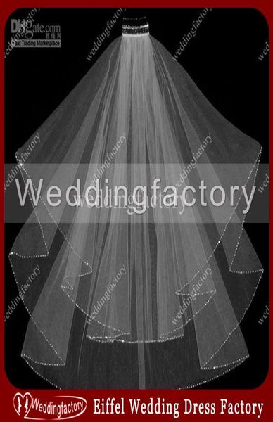 Splendido vele da sposa in rilievo con perline bianche in perline di gollo a ginnastico a ginnastica a due cima a strati Veli da sposa Veli da sposa Tulle da sposa con Comb9276686