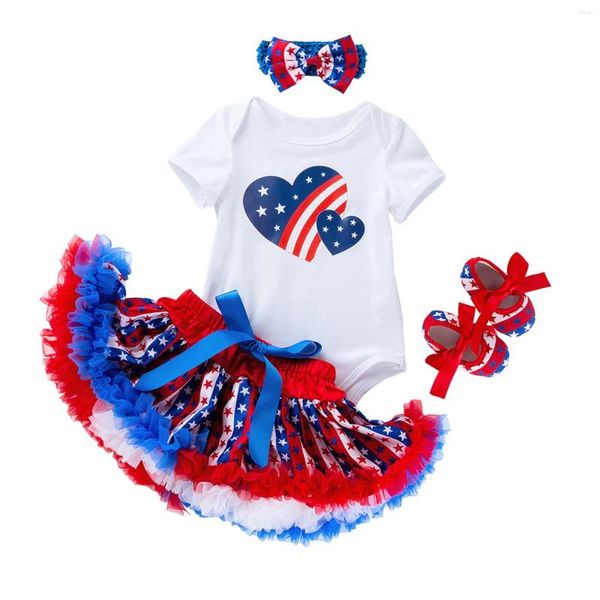 Kleidungssets 4PCS Independence Day Geborene Baby Girls Jungen Outfits Stars Streifen Kurzarm Strampler Rock Bowknot Stirnbandschuhe