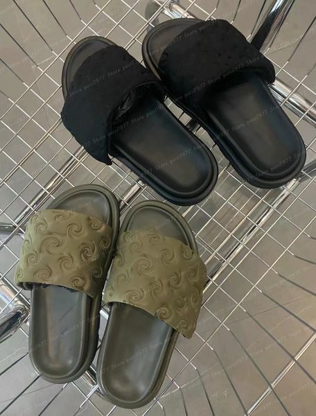 10A En Kaliteli Yaz Terlik Lüks Tasarımcı Sunny Beach Sandal Yastık Havuz Slaytlar Vintage Ayakkabı Erkek Moda Moda Yumuşak Düz Ayakkabı Çiftleri Kutu Katır 35-45