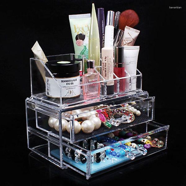 Andere Gegenstände Großhandel-2024 Acryltransparente kosmetische Organizer Schubladen Make-up-Hülle Einsatzhalter Juwelenbox 18.8 x 10 5,7 cm