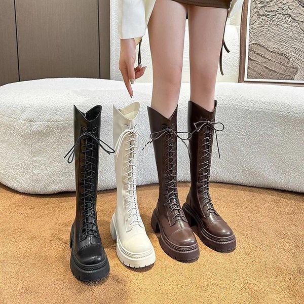 Boots Knight for Women Girls Spicy Girls Long grossa Soled Selas Knee High Shoes de estilo sexy Bombas 41-166