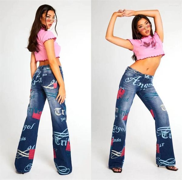 Jeans feminino y2k letra pintada de pênal