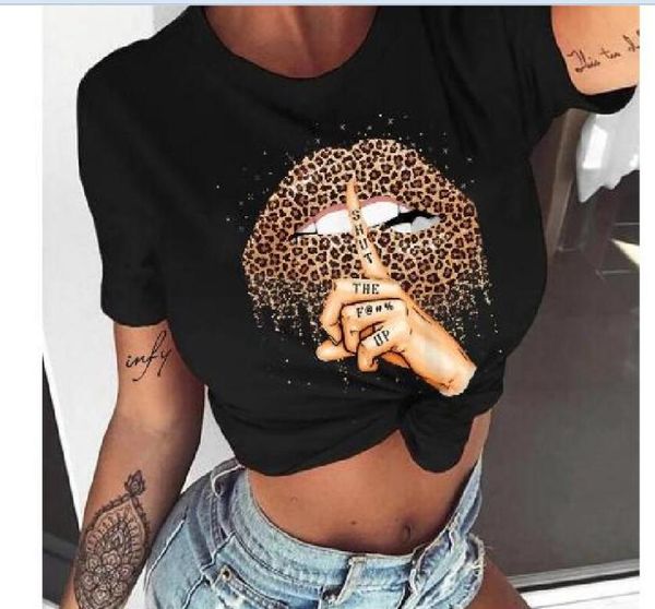2022 WVIOECE LIPOS ANTERCOLOR GRAPHIC SHIET LIP MULHERES ONECK SEXY BLACK TEES BISO
