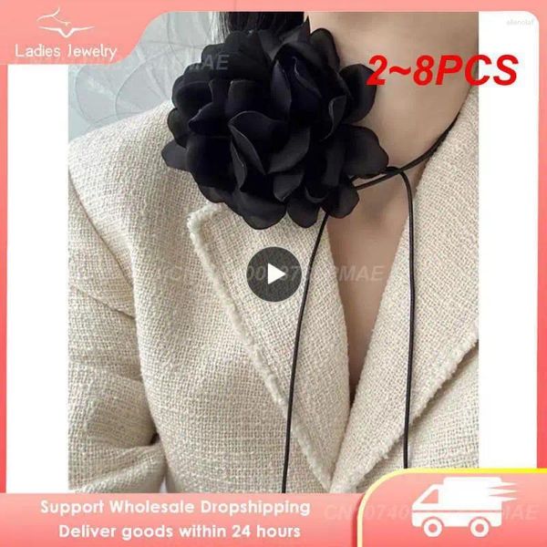 CARKER 2-8PCS Moda Black White Romantic Flower Colar para mulheres delicadas jóias exageradas de corda feminina de pescoço