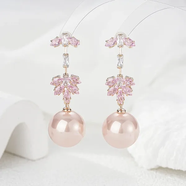 Orecchini penzolanti Senyu Ball Pearl Fairy Drop Earring For Girls Party Gioielli Pave Cubic Zirconia Ape Design Women Wedding