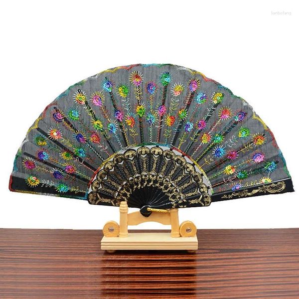 Figurine decorative in stile cinese paillettes ricamate ricamate fan pieghevole fan classiche di pavone fan da donna da donna che si mantengono le ragazze delle arti arti arti arti arti arti