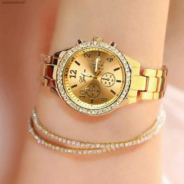 Outros relógios Ladies Quartz Wrist Watches Dress Watch Women Crystal Diamond Watches Gold Silver Women Montre Femmel2404