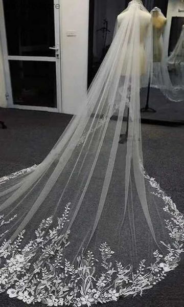 Hochzeitshaarschmuck funkelnde weiße Elfenbein lange Brautschleier Hochzeit Schleier Spitzen Applikationen Weiches Netz Kathedrale Schleier VELOS DE NOVIA VOILE DE MARIE