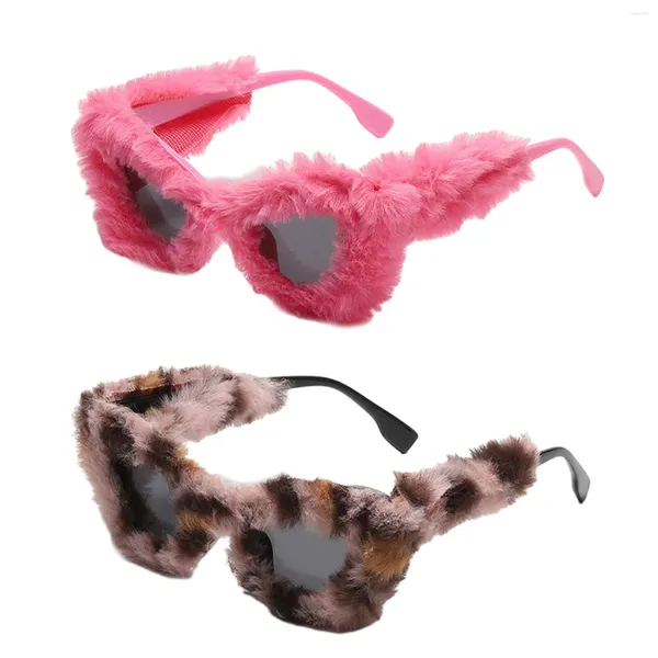 Sonnenbrille Plüsch Fuzzy Ladies Punk Mode Sonnenschutzbrille Katzenauge für Winter Karnevalskonzertfestival Reise