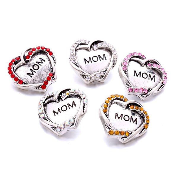 Charms Heart Mom Love Swinestone Snap Button Женщины выводы ювелирных украшений 18 мм металлические кнопки снимков Diy Bracelet Jewellery Оптовая капля Del Dh8og