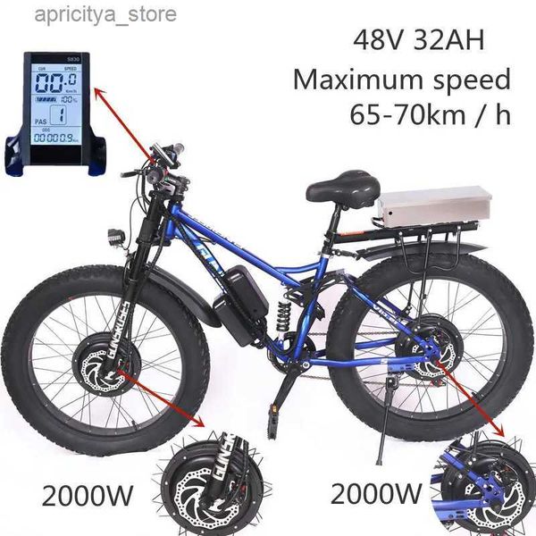 Bikes Ectric Bicyc for Men Fat Bicyc anteriore e posteriore Dubito posteriore Mountain Bike per esterni 4.0 E-Bike per pneumatici grassi 32Ah 2000W * 2 L48