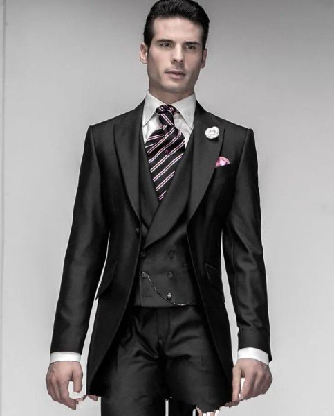 Tuxedos noivo Tuxedos um botão preto Best Man Peak Lapel Groomsman Men Suits Suit