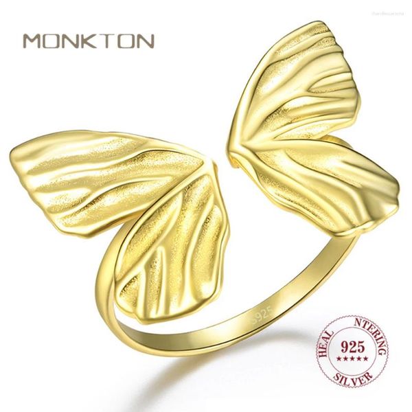 Clusterringe Monkton 925 Sterling Silber Schmetterling offen verstellbarer Ring für Frauen 14K Gold plattiert Jubiläums Geburtstag Schmuck Geschenke Mädchen Mädchen