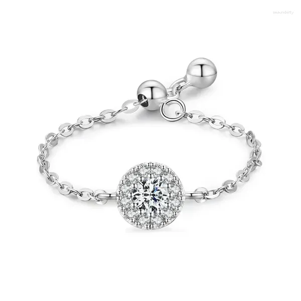 Cluster -Ringe Der S925 Silver All Diamond Round Ring ist für weibliche ethnische Minderheiten instagram coole windverstellbare Kette geeignet