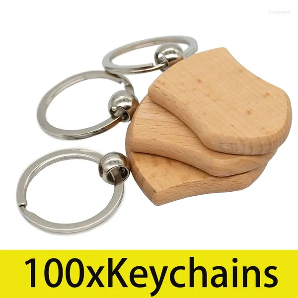 Keychains 100pcs Schildform Blank Holzschlüssel -Tag -Kette Holzlücken mit Schlüsselbund für DIY -Geschenkhandwerk