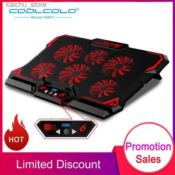 Andere Computerkomponenten Coolcold 17 Zoll Gaming Laptop Cooler Sechs Lüfter -LED -Bildschirm Dual USB -Anschlüsse 2600 U / min Laptop -Kühlkolben Laptop Ständer Y240418