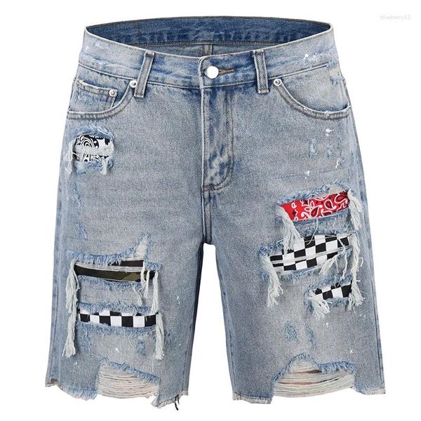 Herren Jeans Blue Black Patch Arbeit Denim Ripped Shorts Hosen Vintage Herren Kurzhose