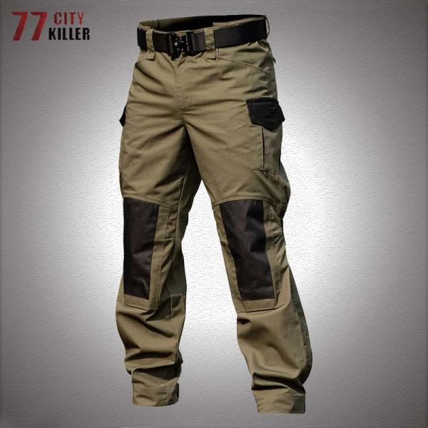 Calça calças de retalhos calças táticas homens multipockets à prova d'água ao ar livre calça de elasticidade homens homens joelheiras militares de elasticidade do exército