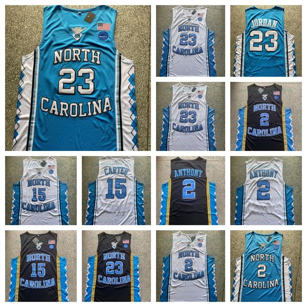 Jerseys de basquete da Carolina da Carolina do Norte NCAA Basketball 23 Michael College Jersey Laney Bucs High School, todos costuraram 15 Carter Michael 2 Anthony Size S-xxl