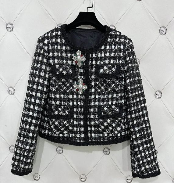 Jackets femininos contraste a cor da latícula Bird Women Buttons Rhinestone lantejou