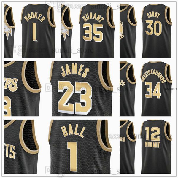 2024 Maglie da basket Black Select Series Stephen 30 Curry LeBron 2 James Devin 1 Booker Kevin 35 Durant Lamelo 1 Ball Ja 12 Morant Giannis 34 Antetokounmpo