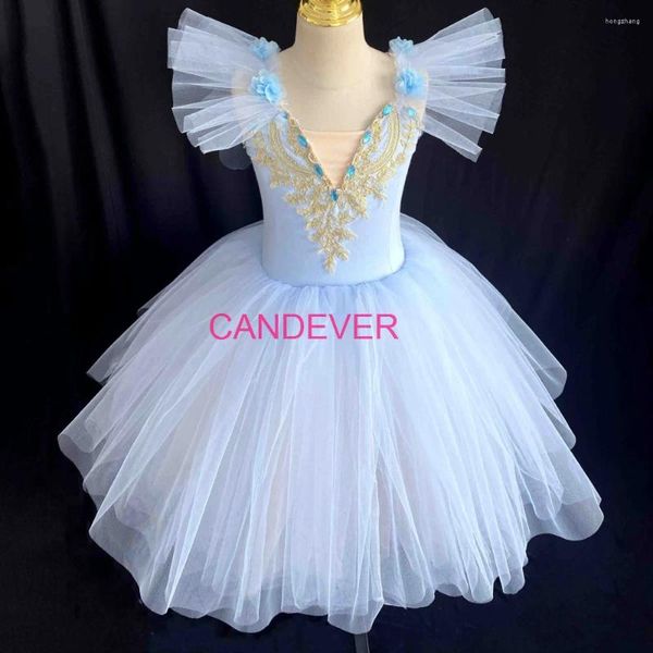 Sahne Giyim Profesyonel Bale Uzun Elbise Mavi Giselle Romantik Tutu Balerin Kostümleri Toddler Kız Kadın Peri Performans Kids