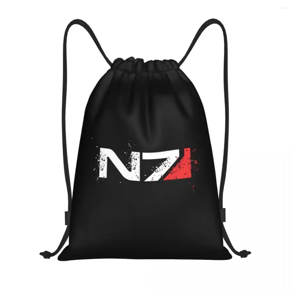 Einkaufstaschen Videospiel Mass Effect N7 Draw String Rucksack Sports Gymbag für Männer Frauen Allianz Militär Sackpack