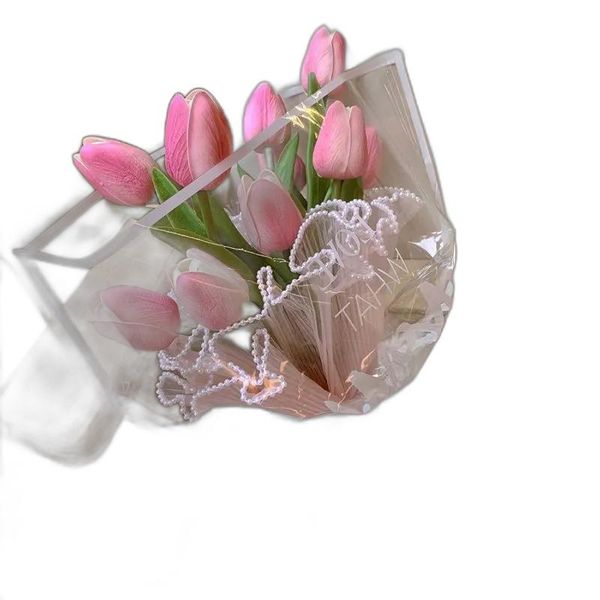 Decorative Flowers 10 Pcs Tulip Flower Artificial Bouquet Decor Wedding PU Fake With Packing Paper
