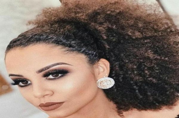 160g Afro -Amerikan Koyu Kahverengi Afro Puff 3c Kinky Kıvırcık Çizme Ponytails İnsan Saç Uzatma Pony Kuyruk Saç Parçası 5128006