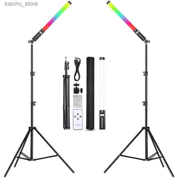 Iluminação contínua RGB LED Video Light Stick com Tripod Party Color Filling Light Light Handheld Photography Light Y240418