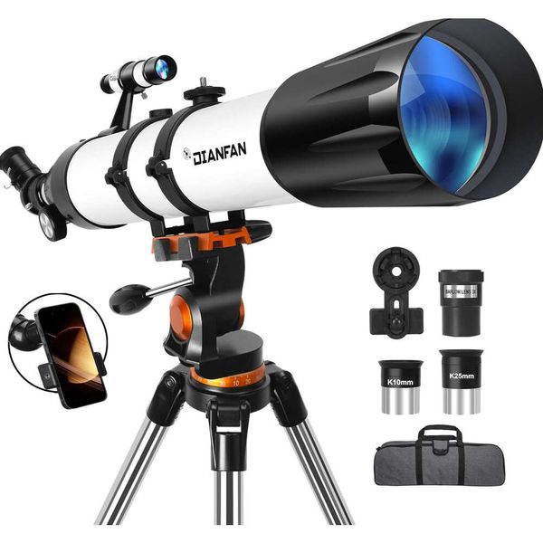 Professionelles 90 -mm -Blenden 800mm astronomisches Teleskop - tragbares Breraktikeleskop für Anfänger und Kinder - Edelstahlstativ inklusive