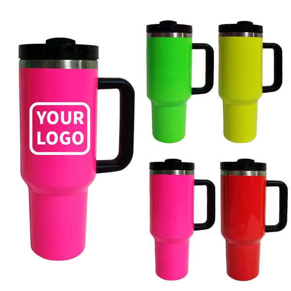 40oz de copos reutilizáveis de tinta fluorescente Tumblers com alça e palha de aço inoxidável Tumbler de caneca de caneca isolada de aço WLL2271 0430