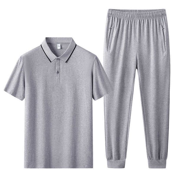 2024 Cotton Ice Feel Casual Sportset für Herren Sommer Jugend mittleren Alters kurzärmeliges Polohemd und lange Hosen zweiteilige