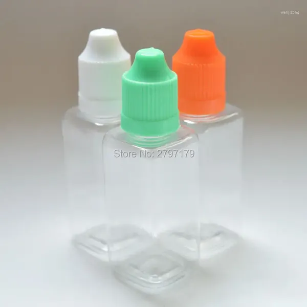 Aufbewahrung Flaschen 20pcs Pet Square leere Flasche 30 ml Clear Plastic Augentropfen mit kindersicherer Kappe für E Flüssigkeit Tropper