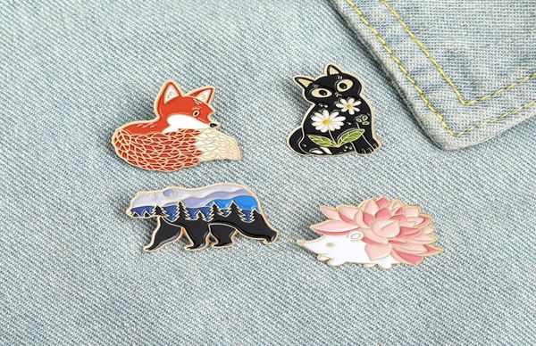 Emaye pimi özel tilki kedi ayı broşlar çanta yaka pimleri karikatür hayvan rozeti takı hediyesi çocuklar için arkadaşlar3633253