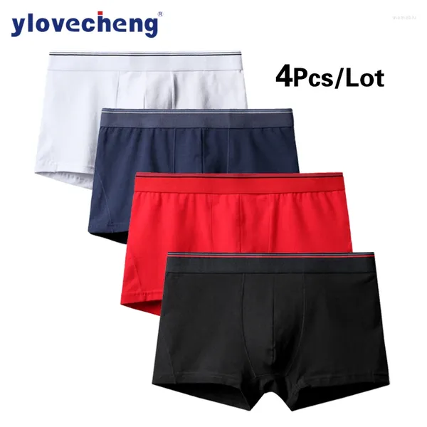 Underpants 4pcs/Los Höschen Baumwoll -Männer Unterwäsche Boxer Atmungsaktives Man Boxer Solid komfortable Markenshorts