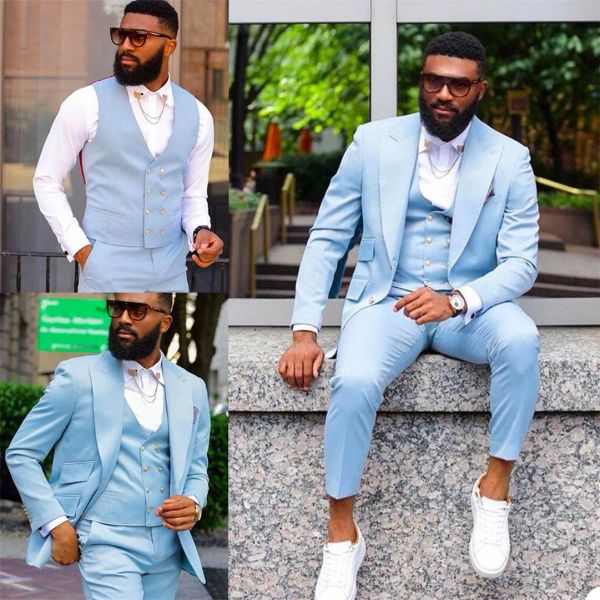 Tuxedos Sky Blue 3 PCs Tuxedos de casamento para homens PLUS TAMANHO JACEST CATA CHEFE CULHARIZEIRA A GROOMMMEN TEDE DE MENS 'DE NEGÓCIO DE NEGÓCIOS DE Mens