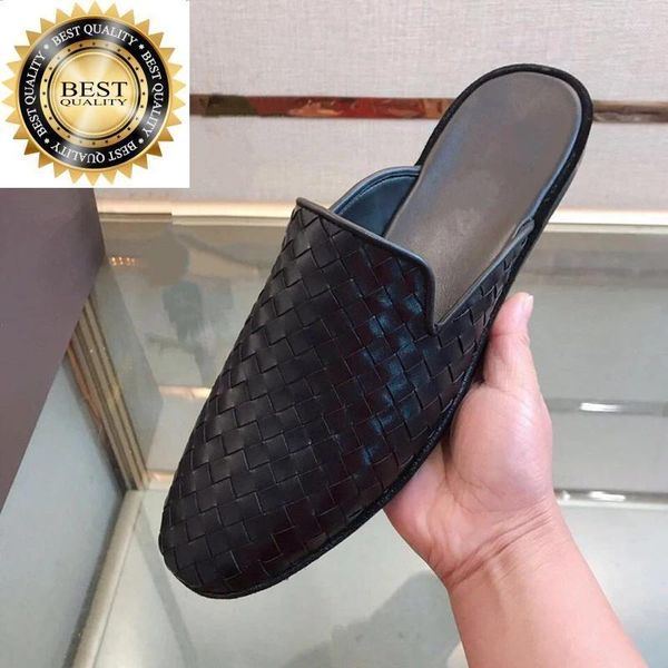 Slippers Leather Men Black Genuine Hout-De-Dend Summer Summer Beach Shoes 02c