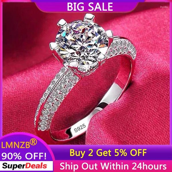 Ringos de cluster Original 925 Sterling Silver Ring 1 Zirconia Diamant Engagement Weaking Weaking Womeny Anniversary Gift Jewelry