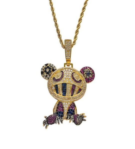Anhänger Halsketten vereisert Kette 18K Gold plattiert Bling CZ Simulierte Diamantfarbe Frosch Hip Hop Halskette für Männer Charme Schmuck1899261