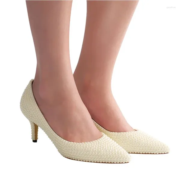Scarpe eleganti di alta qualità in stile autunno ladies per il matrimonio design italiano tacchi in pelle perla bianca