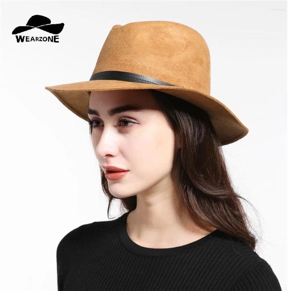Boinas de boina jazzhat unisisex camurça ampla primavera de primavera feltro chapéu fedoras para mulheres capa de disquete vintage femme pnama chapéu