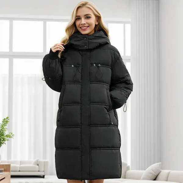 Jackets femininos estilo simples de casacos longos caçadores de algodão quente Capaco de algodão superdimensionado luxuoso encapuzado coreano slim snow Outwear