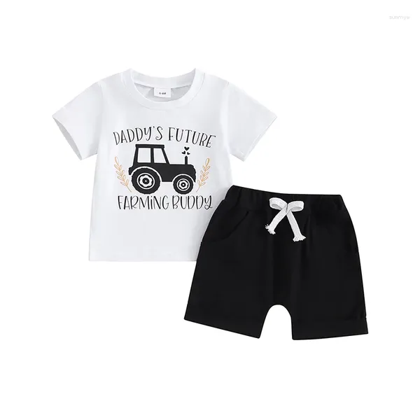 Set di abbigliamento Summer Toddler Boys Outfits Letter Auto Stampa T-Shirt Short-Shirts Tops Elastic Waist Shorts Set