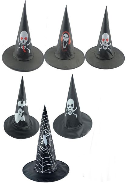 Fantas de Halloween Hat Halloween Party Props decoração Cool Witches Wizard Hats Sipder Skull Ghost Patterns para escolher7909953