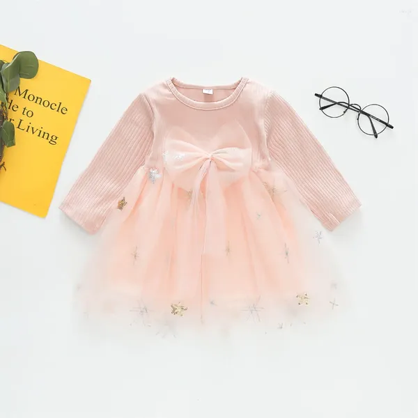 Mädchen Kleider Kleider Mädchen Herbst Prinzessin Style Fluffy Gaze Kleid Baby Pentagramm Rock Ribbon Strick