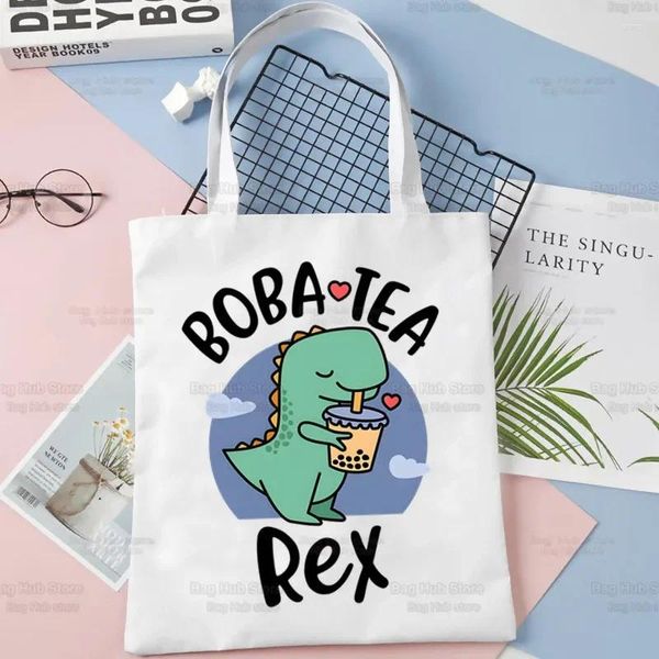 Alışveriş Çantaları Boba Milk Tea Torbası Alışveriş Yapıcı Eko Kabarcık Canvas Pamuk Karikatür Sevimli Bolsas De Tela Alışveriş Yeniden Kullanılabilir Sacolas