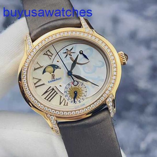 AP Pilot Wrist Watch Relaw Millennium Series Womens Womens Womens 77315Or original Diamond Rose Gold Dynamic Lunar Fase Display Automático Relógio mecânico 39mm