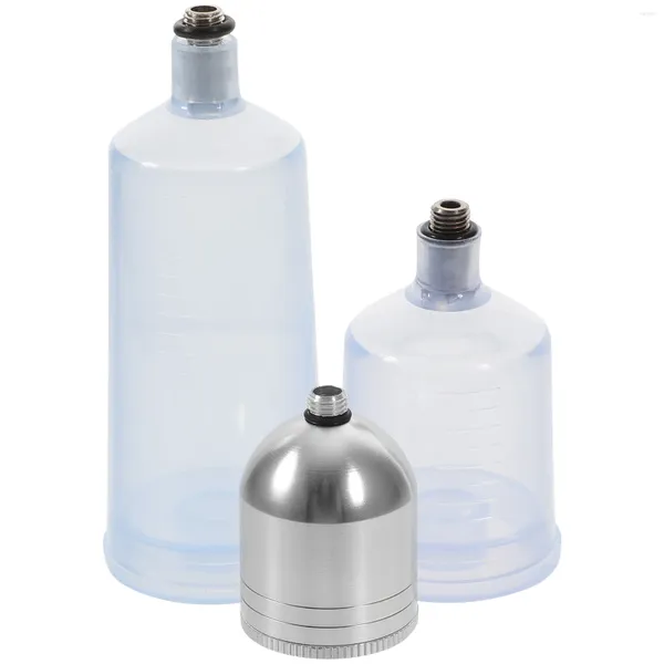 Set di stoviglie da 3 pezzi Bottiglie di ricambio aerografo bottiglie in metallo Contenitore in plastica Vernice Vernice Distributore Clear Schergomerabile