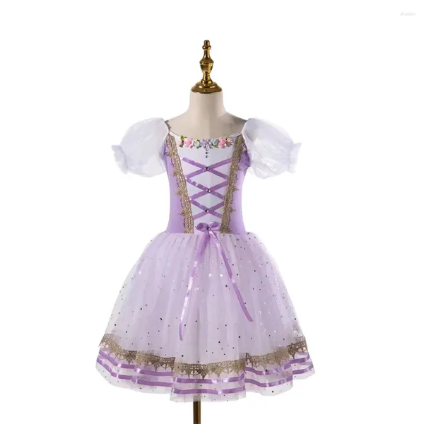 Abbigliamento da palcoscenico abbigliamento da balletto gallet bambini costumi ballerina performance di danza professionale lunga competizione da ragazza tutu romantica